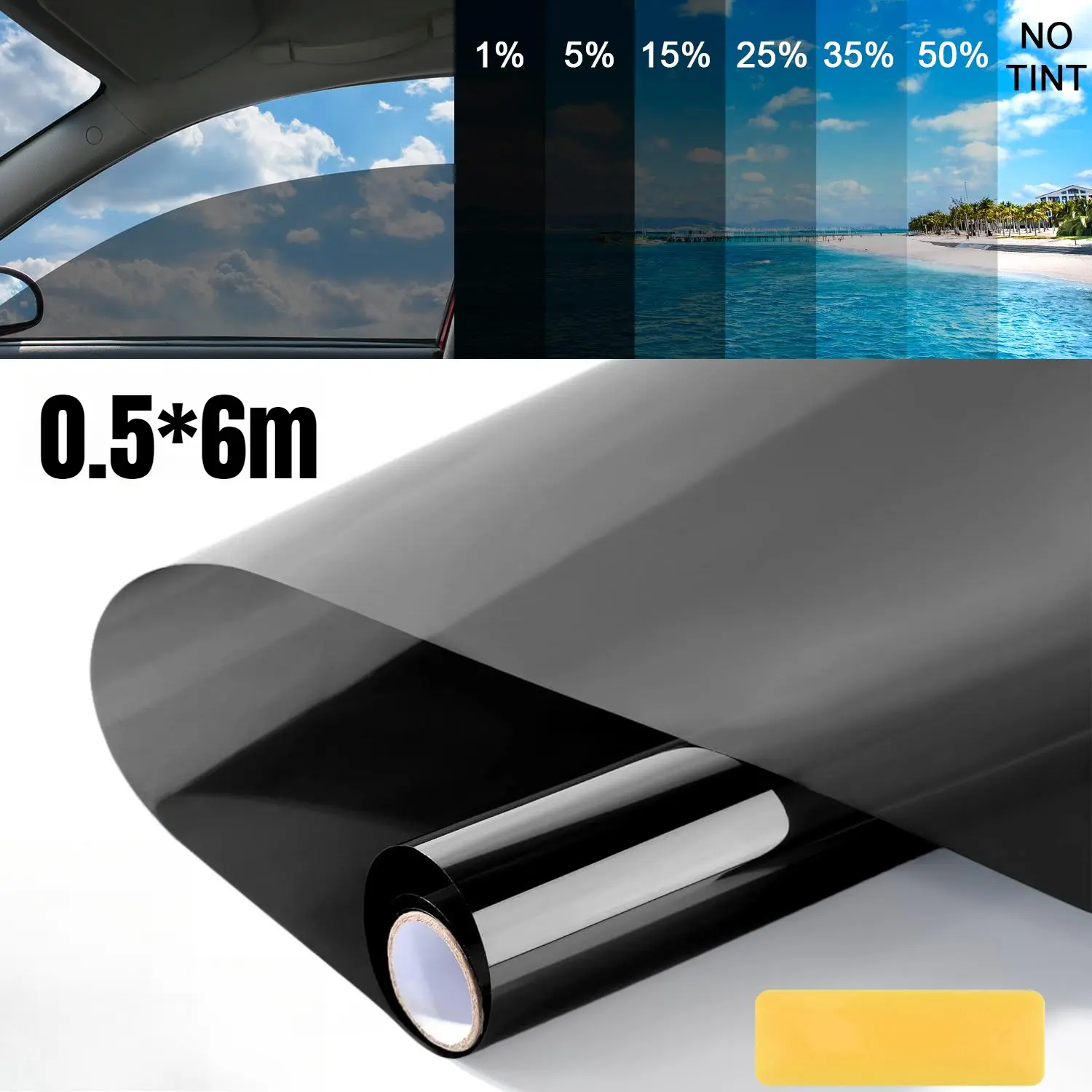 50x600cm Car Window Tint Film Roll - UV & Heat Block with 1%-50% VLT for Privacy, Easy DIY Installation Kit for Cars, SUVs, Vans,Trucks Car Sun Shade Windshield