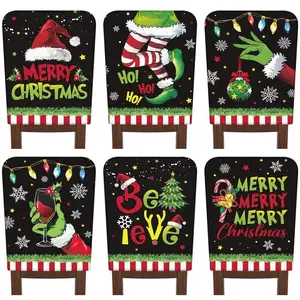 6-Pack Christmas Chair Covers Christmas Theme Chair Back Covers Santa Claus Snowman Christmas Tree Reindeer Snowflake Nativity Pattern Christmas Gift Holiday Chair Covers Suitable for Home Dining Room Living Room Bedroom Decoration