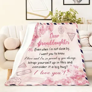 Dear Granddaughter Flannel Blanket 270G Thick Warm Soft Cozy Fleece Throw Blanket with Heartfelt Message Gift for Granddaughter Birthday Christmas Thanksgiving Mothers Day Anniversary Memorial Keepsake Ho