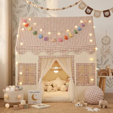 JungleDove Kids Play Tent Indoor with Brown Checkered Mat Rainbow Garland  Toddler Playhouse for Boys Girls Birthday Gift Toys  Baby Toys