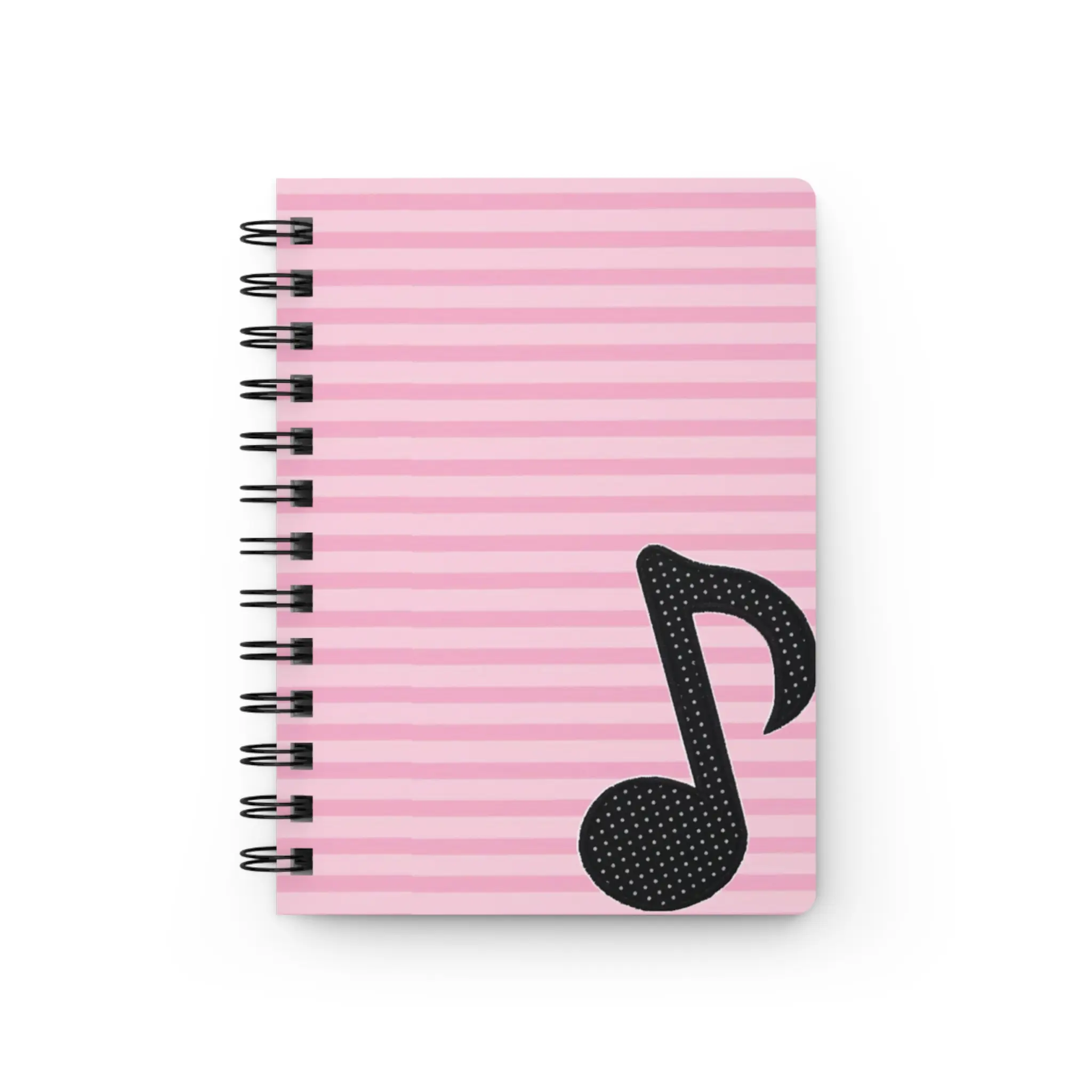 Black Music Note Spiral Bound Journal | Pink Striped Notebook