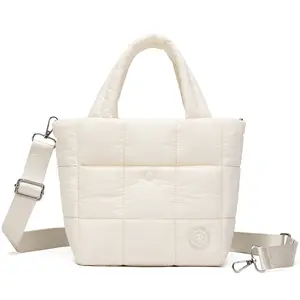 [Beige] FARMARK Mini Puffer Bag for Women – Quilted Crossbody Purse, Soft Nylon Puffy Shoulder Handbag with Adjustable Strap, Lightweight Daily Bag