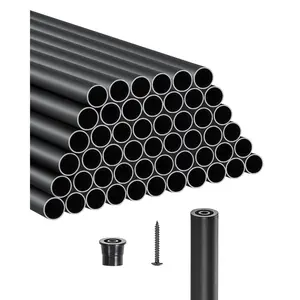 fathersdaygift VEVOR Staircase Balusters 51 Pack, 32 In Aluminum Stair Balusters, 3/4 Inch Water-Proof Round Metal Spindle Railing, Hollow Deck Railing with Rail Caps Screws for Stairs, Porch, Patio, Matte Black