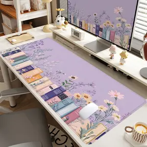 1pc Extra Large Literary Books & Flowers Mouse Pad Cozy Desk Pad,Computer Keyboard Mousepad with Non - Slip Rubber Base Durable Stitched Edge Perfect Gift for Home and Office, Office Desk Accessories