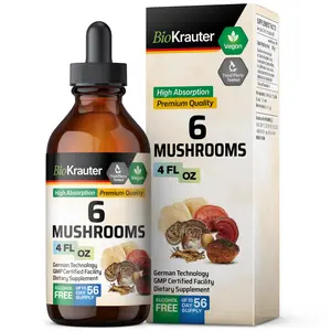 BioKrauter 6 Mushrooms Tincture - 4 FL Oz Bottle, Vegan, High Absorption, Premium Quality, Healthcare Supplement for Immune Support