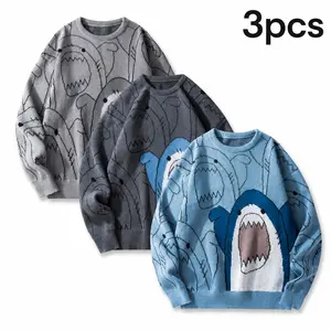 Men's Body-Fit Round Neck Knitwear Sweater - Long Sleeve, Retro Jacquard, Polyester, Casual Unisex Menswear Fashion Top (Grey, Autumn Winter Allseason Elegant)