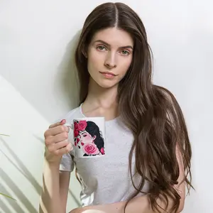 Lady in Bloom Ceramic  White glossy Mug