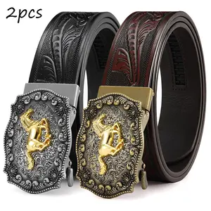 2pcs Men's Western Belt Set | Automatic Ratchet Buckle Belt | Fits Jeans & Formal Wear | Great Christmas Present Idea