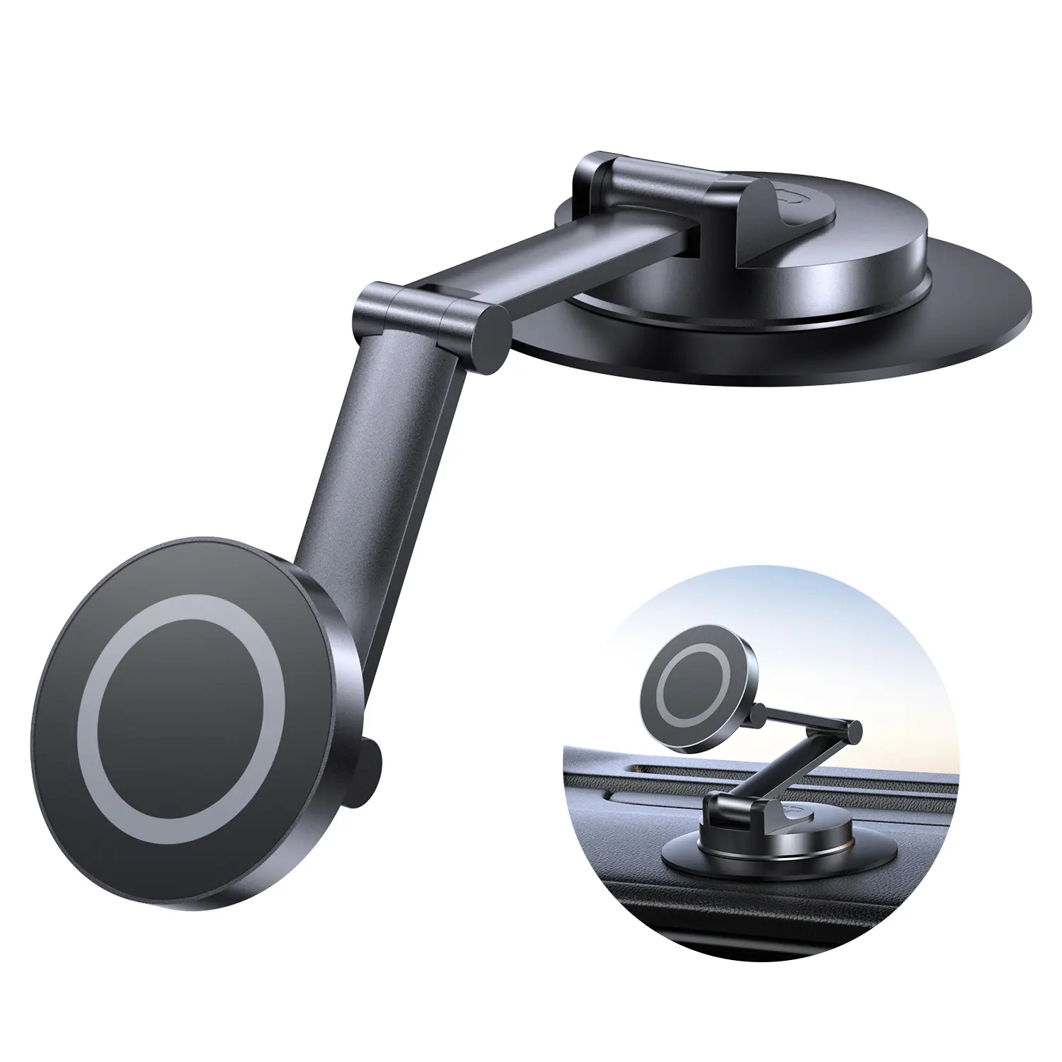 Fits MagSafe Car Mount for Universal Dashboard, Magnetic Phone Holder for Car, 360° Swivel Folding, Strongest Adhesion Car Mount with Long Metal Arm and Large Base for All Smartphones