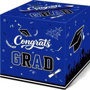 Graduation Decorations 2026,Large Graduation Card Box Holder for Graduation Party , Blue Congrats Grad Gift Cardboard for Class of 2026 High School Masters College Grad Party Decor Favors 9.45 inch