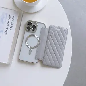For Magsafe Card Holder Magnetic Wallet Leather PhoneCase for IPhone 16 15 14 13 Pro Max Plus Wireless Charging Book Cover
