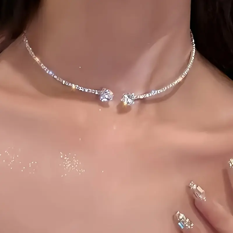 Women's S925 Silver Necklace - Elegant French-Style Cubic Zirconia Pendant Jewelry, for Female Adults, Daily Wear, Wedding & Gift-Giving Occasions, Glitter Style