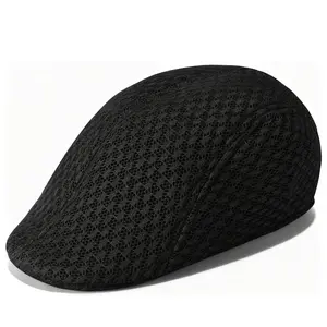 Men's Breathable Mesh Newsboy Cap Adjustable Beret Ivy Cap Cabbie Driving Flat Hat