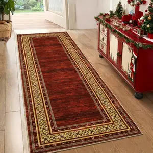 Garvee washable runner rug, soft, non-slip, kitchen carpet, indoor use, modern geometric rugs, low pile, throw, runner for laundry room, entrance area, bathroom, red