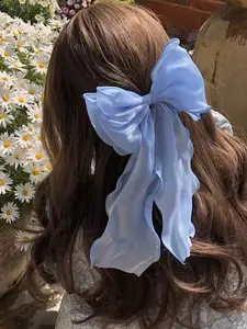 Elegant Princess Bow Hair Clip with Long Wavy Ribbon, Multiple Colors Available, Versatile Design for All Seasons