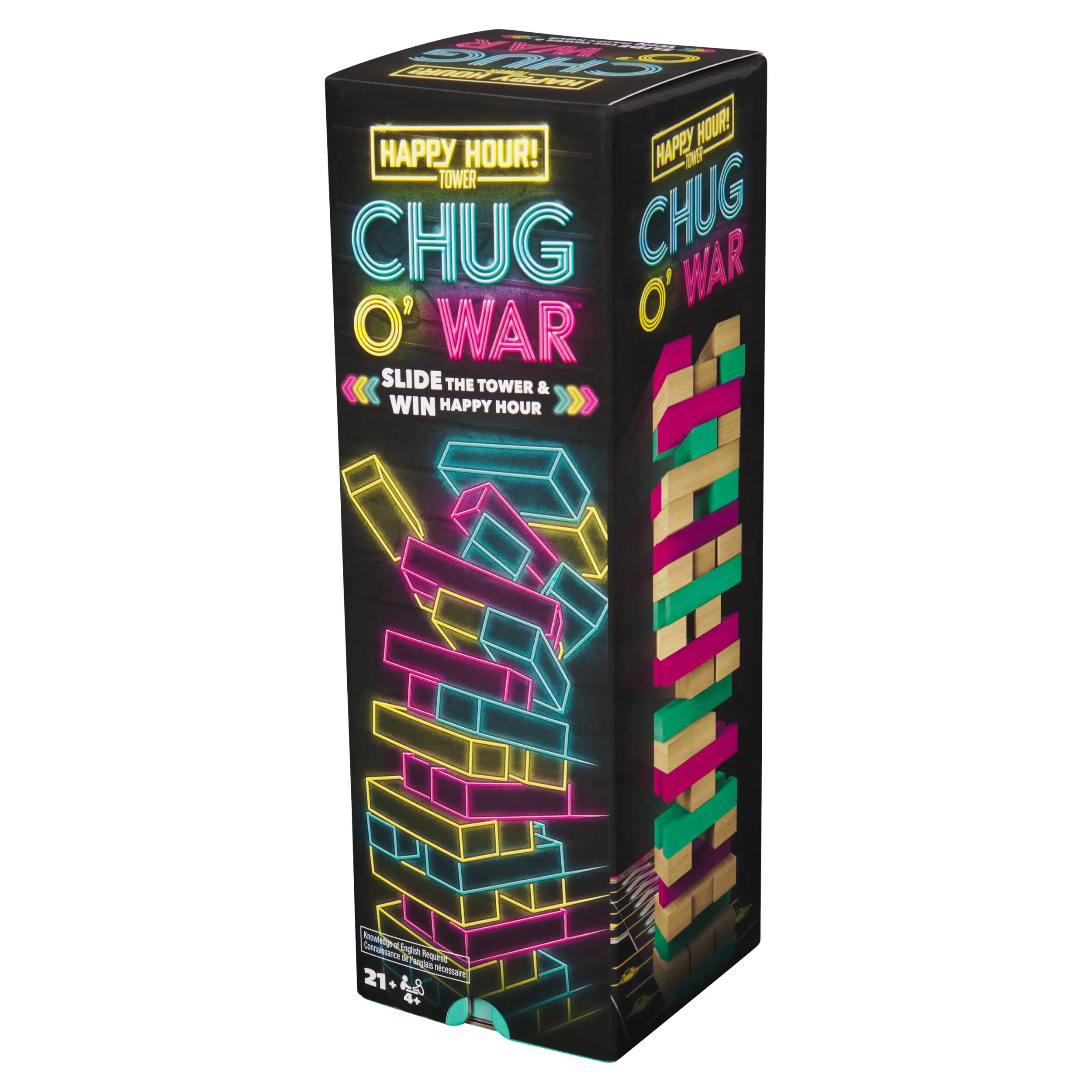 Chug O' War Happy Hour Tower - Adult Party Drinking Board Game, Tumbling Tower Meets Tug of War, Funny Challenges and Chugging Challenging Laughing