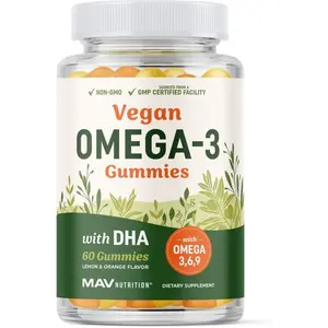 Omega 3 6 9 Gummies with DHA Plant Based Triple Omegas from Algae Flaxseed and Safflower Oil Vegetarian Non GMO 60 Gummies