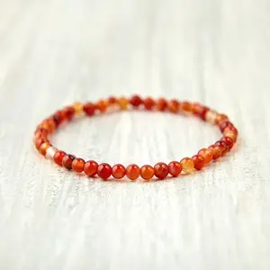 Red Agate Bracelet - 4mm Natural Gemstone Beads Crystal Bracelet - Handmade Healing Stretch Bracelets for Boosts Energy and Courage Optimism