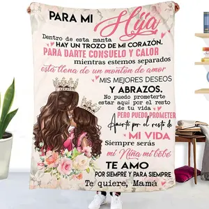 Spanish Mother to Daughter Letter Flannel Throw Blanket for Bedroom Couch Sofa Ultra Soft Cozy Warm Sentimental Gift for Girls and Women