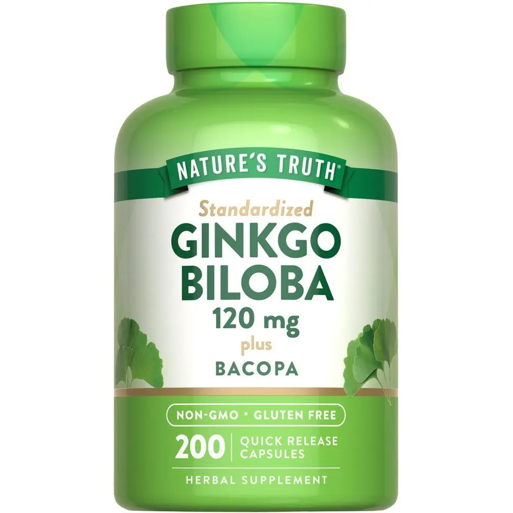 Nature's Truth Ginkgo Biloba 120mg plus Bacopa - 200 Quick Release Capsules - Standardized Extract - Non-GMO and Gluten Free Supplement