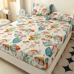 Mushroom Print Bedding Set, Including 1 Count Bedspread & 2 Counts Pillowcase without Filler, Soft Comfortable Bedding Set for Bedroom, Guest Room, Apartment, Decorative Bedsheet Sets