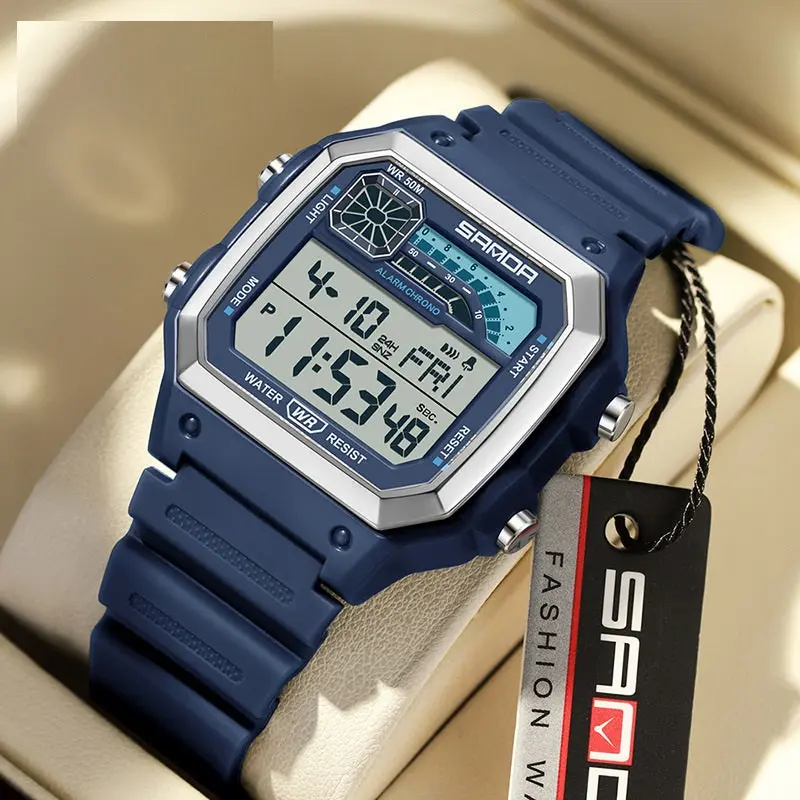 Men's Retro Digital Sports Watch - Waterproof, Square Face, LED Display Screen, Light-Up Square Wristwatch with Retro Look