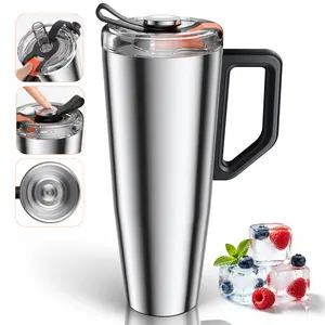 30oz Insulated Travel Tumbler with Handle and Straw Leak Resistant Car Cup Fits Cup Holder Stainless Steel Water Bottle for Daily Hydration Gym and Commute office double layer reusable sport double-layer insulation leak-proof mug