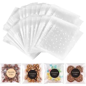 200PACK Self Sealing Cellophane  Bags Clear Cookie Bags for  Giving with Stickers, Mothers Day Party Favors(White Polka Dot, 4X4INCH)
