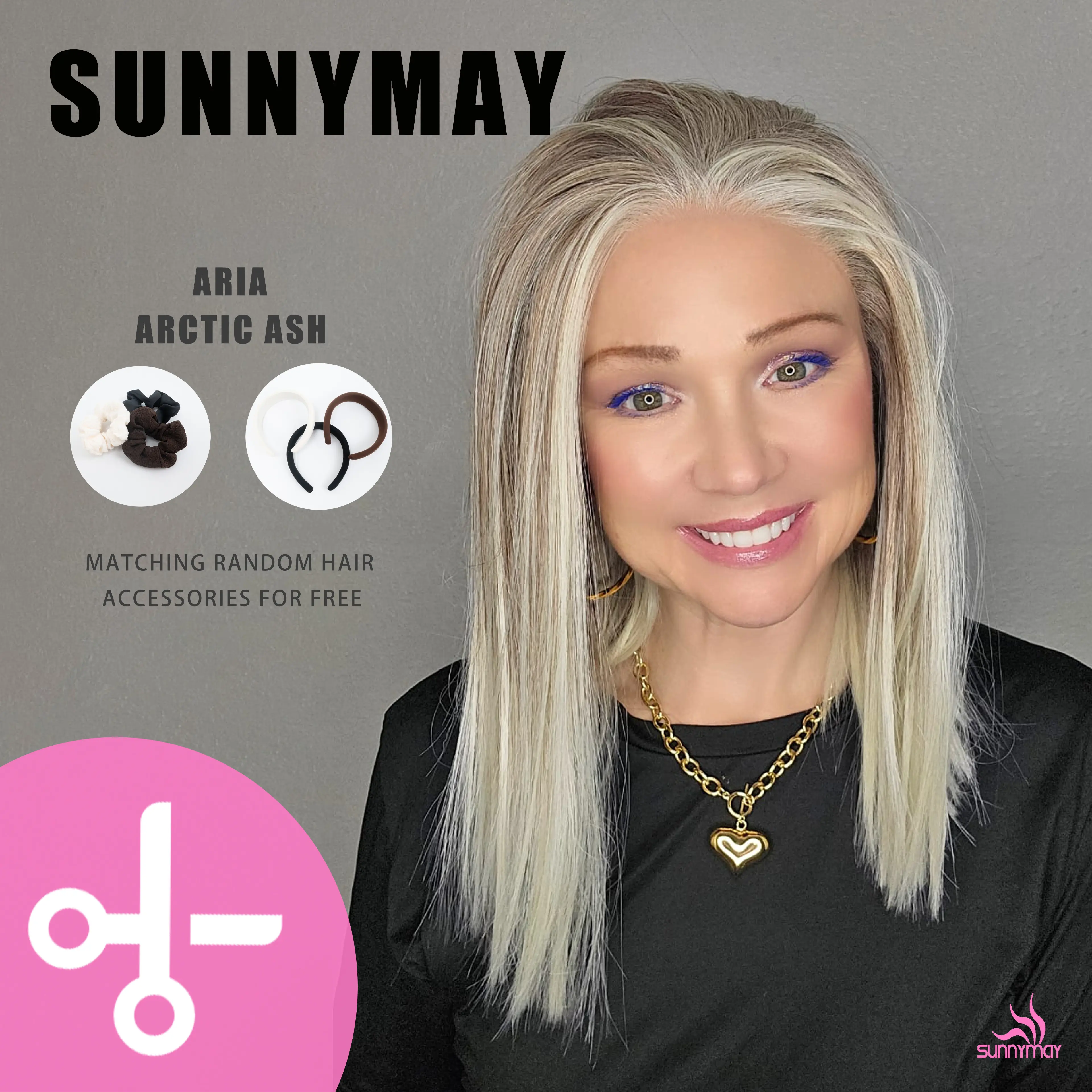 Sunnymay “Aria Arctic Ash” layered cut women’s fashion synthetic wig, 13×6 lace front, Scandinavian hairline, 120% density, high-definition bright bob wig, blonde wig, short straight lace wig