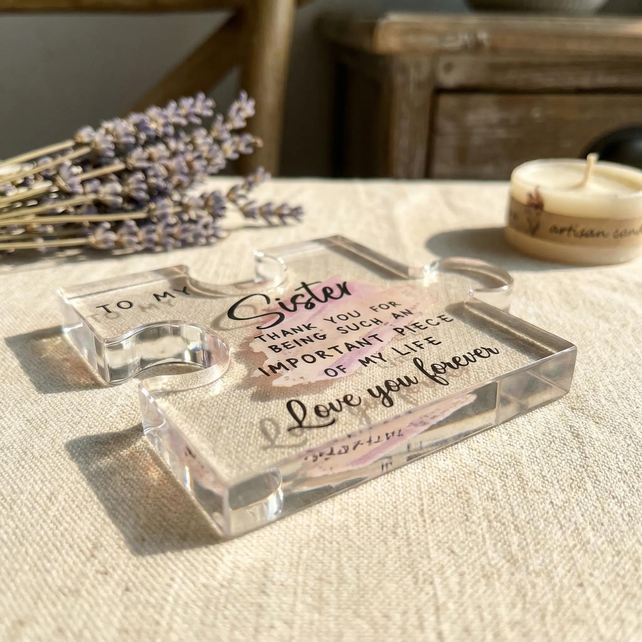 Sisters Acrylic Jigsaw Plaque 3.5×4in Custom Friendship Keepsake Assemblable 2D Puzzle Photography Prop Sentimental Gift for Sisters Best Friends Birthdays Weddings Thanksgiving Christmas