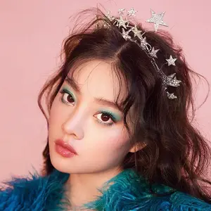 Stars Halo Crown Headband Silver Rhinestones Goddess Tiara Headpiece Party Festival Prom Crystal Hairband Hair Accessories for Woman and Girls