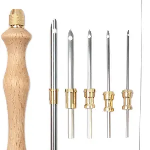 5-Head Interchangeable Punch Needle Set, Solid Wood Handle, 5 Adjustable Needle Sizes 5/3.5/2.5/2/1.6mm, Craft Tools for Sewing & Knitting