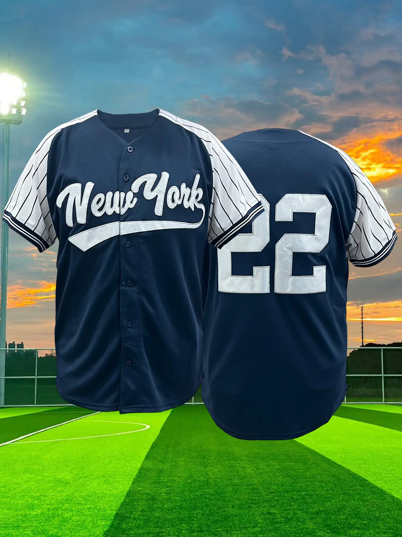 Men's 22 Letter & Number Embroidered Throwback Baseball Jersey, Athletic Activewear, Athletic Active Tops, Casual Breathable Short Sleeve Training Shirt Baseball Top for Training Competition Party, Unisex Sportswear for Spring & Fall