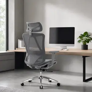 Ergonomic High Back Mesh Office Chair with Adjustable Lumbar Support & Headrest, 3D Armrests, Breathable Computer Desk Chair for Home Office, Grey