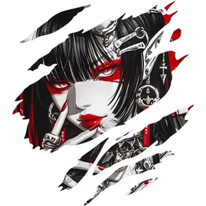 1PC Fits vehicle bodies, anime merch & dark decor, it “adds dark cyber vibe” during daily commutes, anime check-ins & cyber meets, the red-eyed mechanical+shattered outline design fits various items, a decal highlighting “