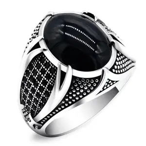 New personalized retro two-color men's ring, black agate accessories wholesale