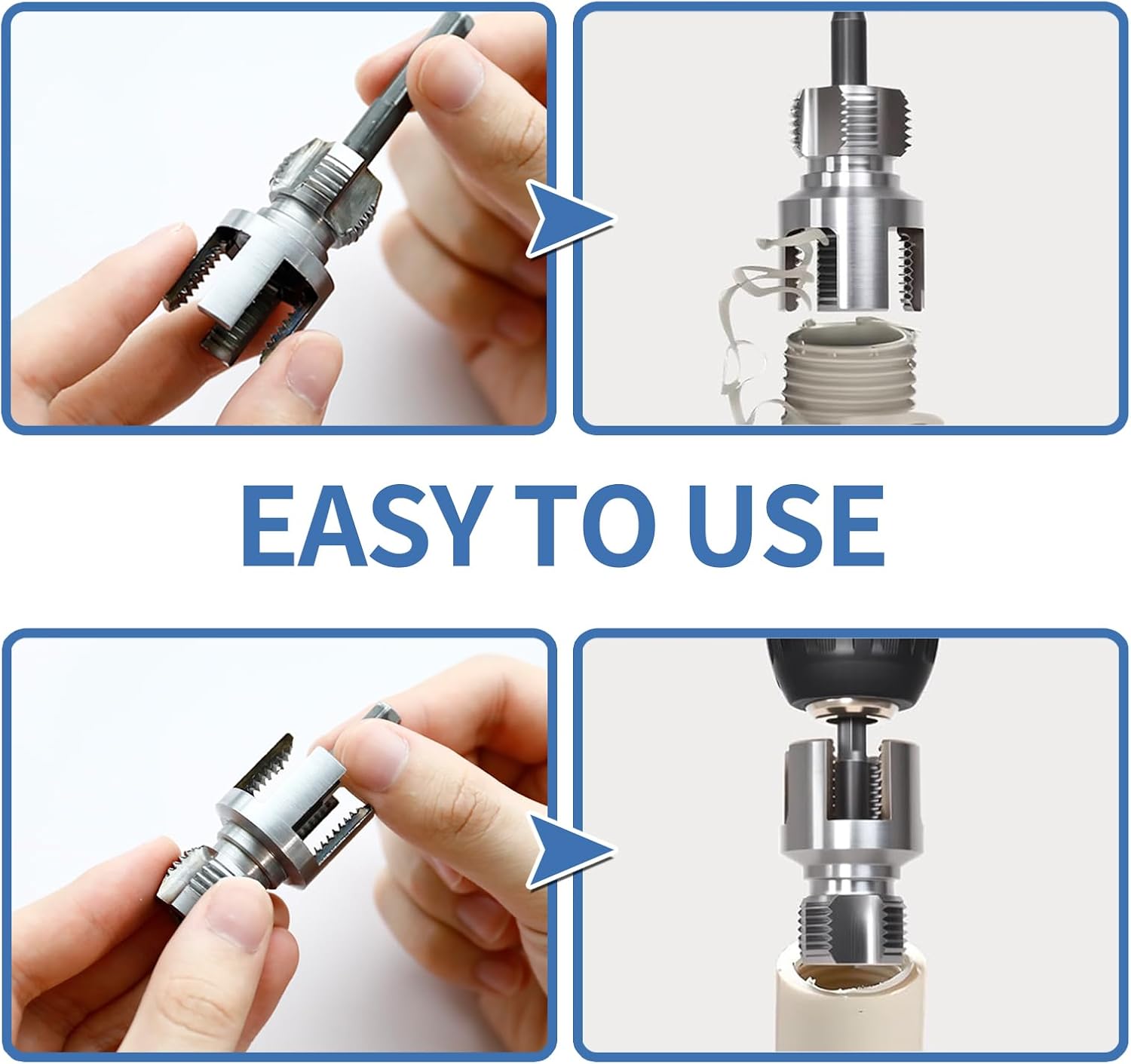 Integrated Internal and External Pipe Thread Cutting Tool Kit Electric Drill Compatible Pipe Threader for PVC Plastic Pipes High Hardness Durable Threading Tool for Plumbing Repair Home Maintenance and Construction Projects