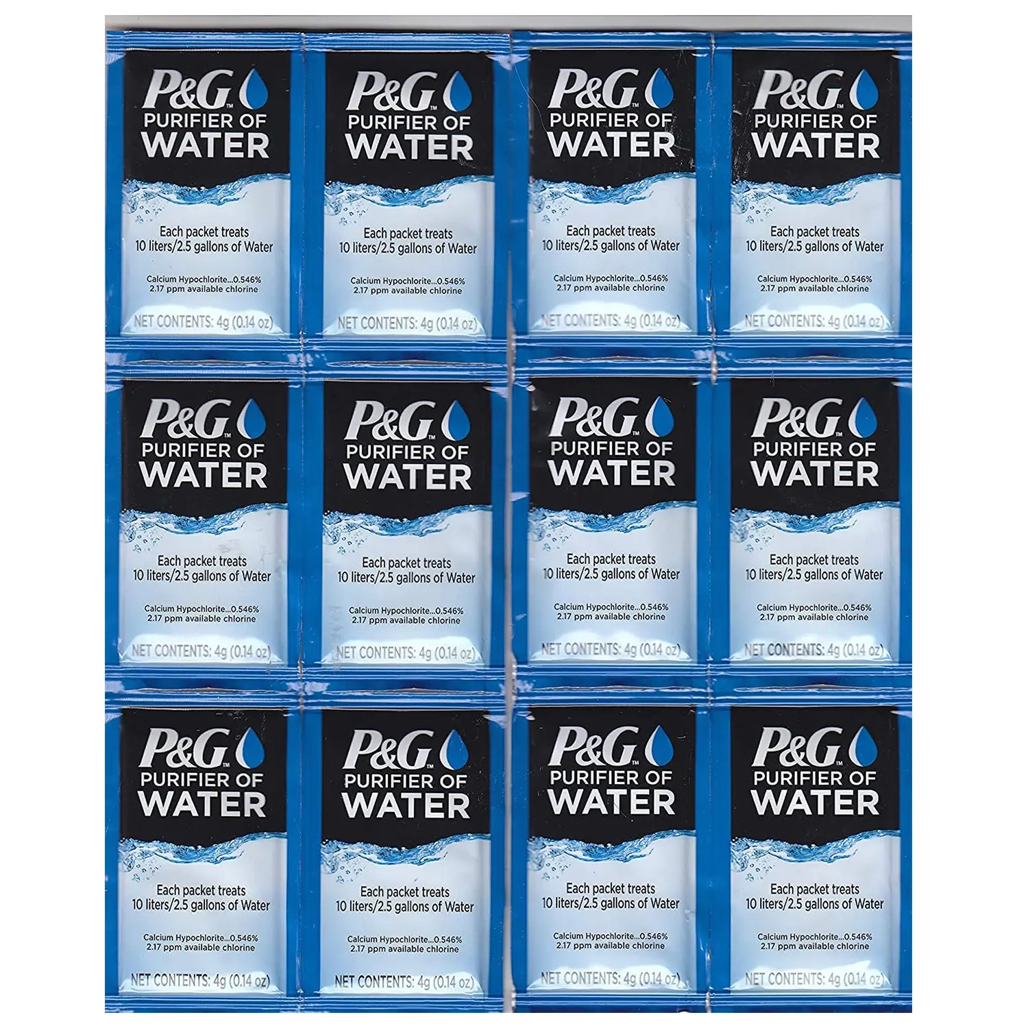P&G Purifier of Water Portable Water Purifier Packets. Emergency Water Filter Purification Powder Packs for Camping, Hiking, Backpacking, Hunting, and Traveling. (12 Packets)
