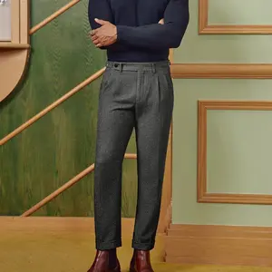 PJ PAUL JONES Men's Vintage Tweed Herringbone Pleated Suit Trousers