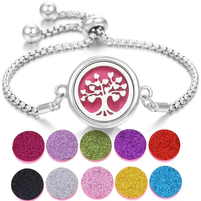 Stainless Steel Perfume Bracelet with Tree of Life Design Aromatherapy Diffuser for Personalized Wellness & Calm Essential Oils Jewelry