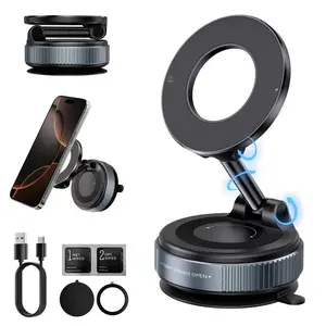 Upgraded Magnetic Phone Holder,Unpowered Version360° Rotatable Adjustable and Foldable Magnetic &Vacuum Adsorption Car Holder, No Noise for iPhone &Android