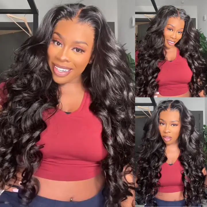 Amanda Hair Lace Front Loose Wave 6x4 Glueless Pre-Cut Pre-Bleached 13x4 Frontal Lace Wig with Curtain Bangs for Women #tiktokshopdealsforyou
