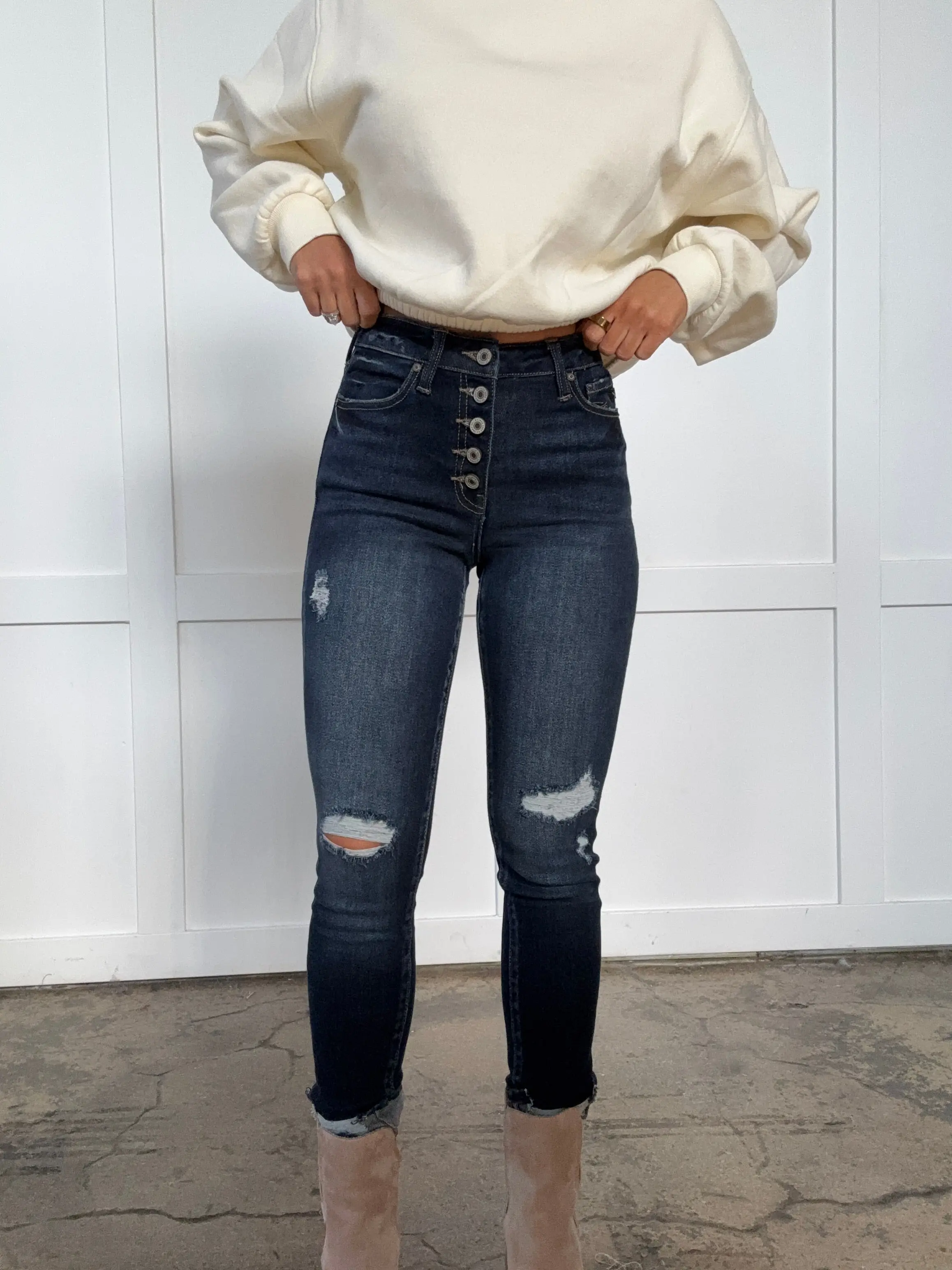 KanCan Dark Wash High Rise Cuffed Ankle Skinny Jeans