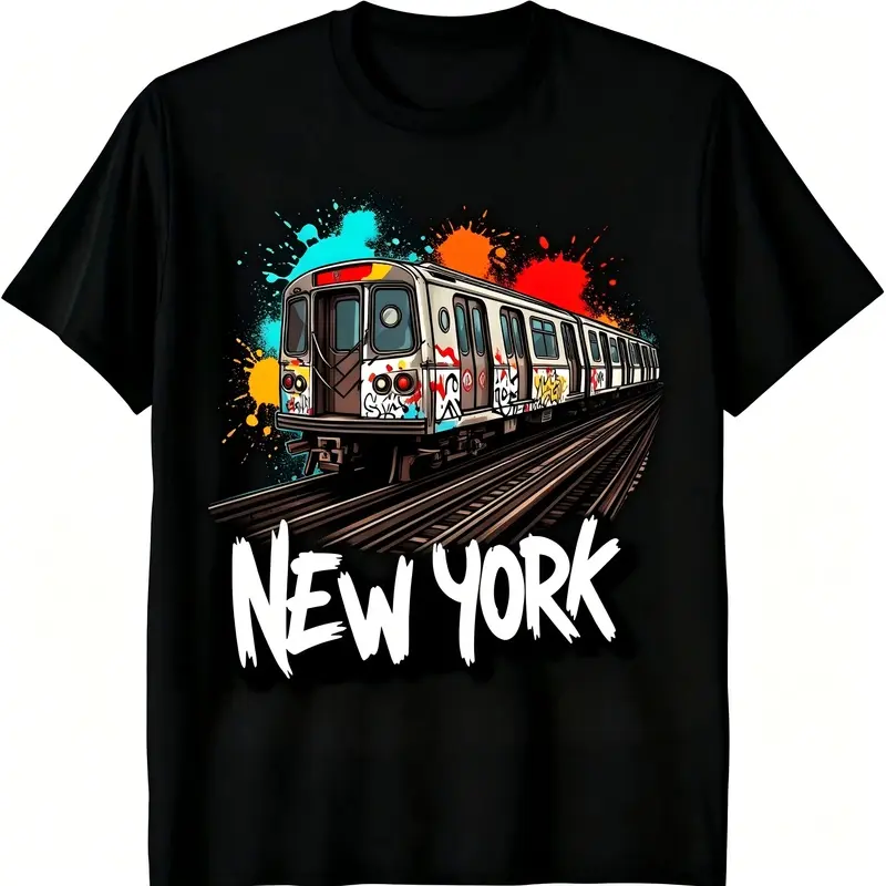 Men's & Women's NYC Graffiti Subway Train Street Art Tshirt - Color Splash Urban Graphic, Soft Breathable Cotton Round Neck Shortsleeve Top, All-Season Casual Street Style, NYC Souvenir Streetwear Gift, Machine Washable, Classic, Fabric, Print