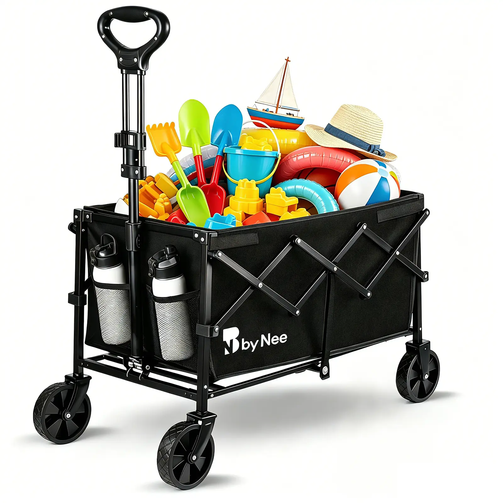 Collapsible Wagon Cart Foldable with Wheels - Heavy Duty Folding Utility Garden Cart Compact Lightweight 11LBS for Camping Grocery Shopping Sports Beach All Terrain Portable Trolley
