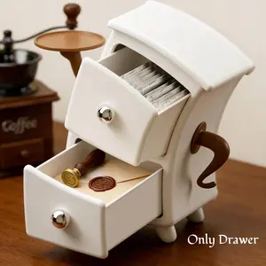 1 Count Vintage Retro Cute Drawer Storage Cabinet Creative Funny Character Design Hands on Hips Double Layer Desktop Organizer White Small Item Storage for Desk Makeup Jewelry Stationery Office Bedroom Work Organizer