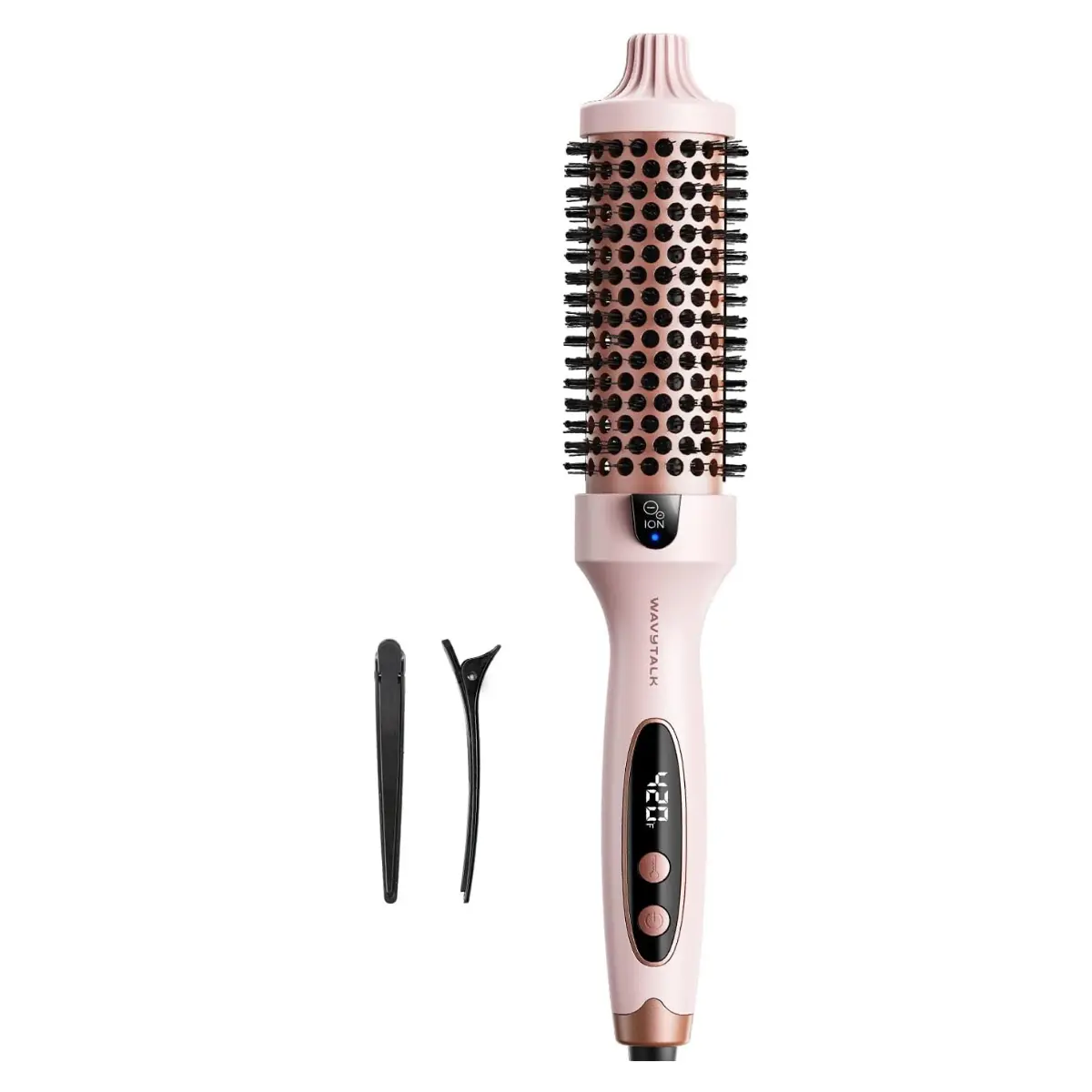 Wavytalk Thermal Brush Blowout Boost 1.5″ Heat Round Brush for Blowout Look | Negative Ion Technology, Tourmaline Ceramic, 5 Temperature Settings Dual Voltage, Less Damage, Sakura Pin