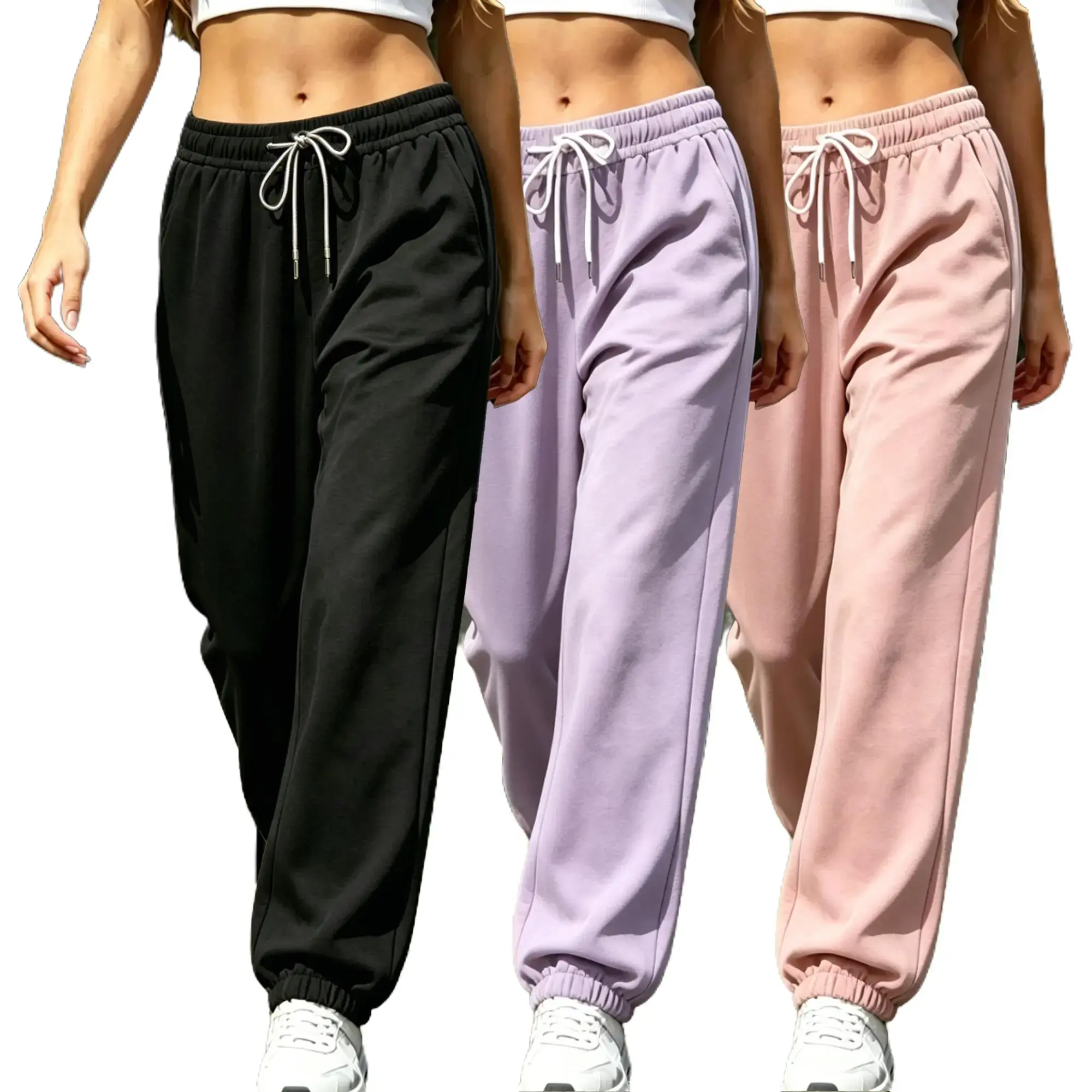 3-Pack Solid Color Drawstring Jogger Pants for Women — Soft, Skin-Friendly, Slimming Casual Sports Pants; Versatile Basic Long Pants for Daily Wear, Commuting, Running, and Fitness; Available in Multiple Colors