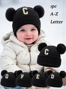 1Pc A-Z Letter Knit Newborn Baby Hat Kids Beanie Cap Bonnets For Boys Girls Infant Accessories Children Hats Elastic 0-3Y Toddler Girl Boy Hat Birthday Gift For Winter Spring