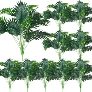 10 Pack Artificial Tropical  Set, Large Faux Greenery Leaves  Plastic Bushes for  Office Decor, Hawaiian Luau, Jungle Safari, Wedding, Indoor Outdoor(Palm Leaves)